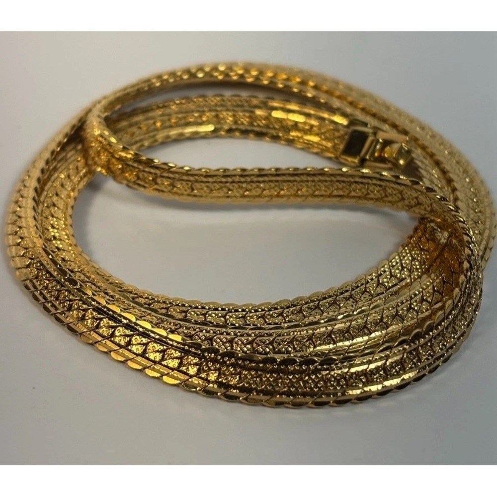 Vintage Herringbone Necklace Long Napier Signed‎ Gold Tone Chain Flat 28 in